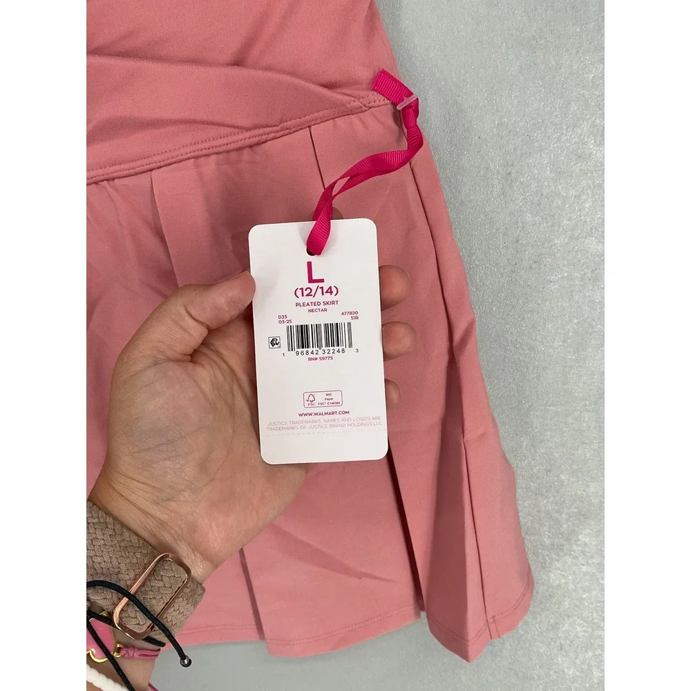 Justice Girls Pleated Skort Nectar Pink Crossover Waist Built-in Shorts L 12/14